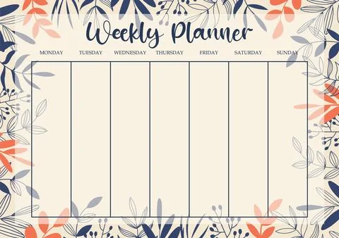 Weekly planner template for study with floral elements. Business organizer .. Stockillustratie