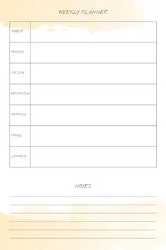 Weekly planner trendy template with handwritten font and delicate watercolor Stock Illustration