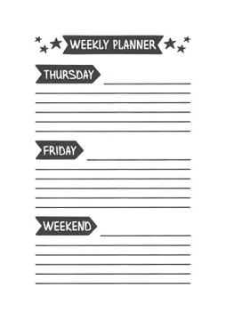Weekly Planner. Vector Template Stock Illustration