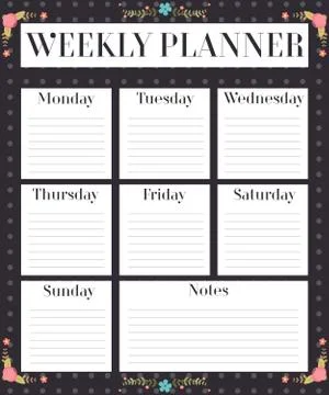 Weekly planner.Printable weekly planner vector illustration. Stock Illustration