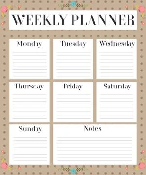 Weekly planner.Printable weekly planner vector illustration. Stock Illustration