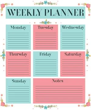 Weekly planner.Printable weekly planner vector illustration. Stock Illustration