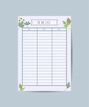 Weekly planning, wish list, task list in flat style with flowers and leaves Stock Illustration
