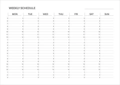 Weekly printable planner. Weekly schedule template. Monday start. 库存插图