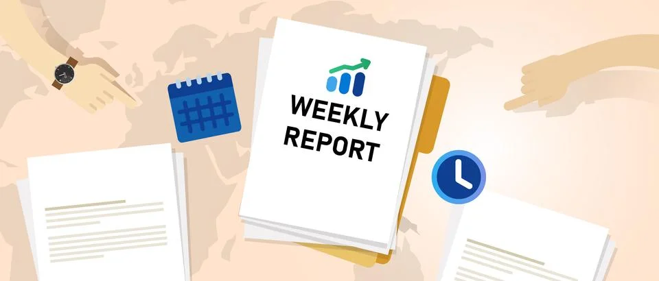 Weekly report document performance schedule paperwork Stock Illustration