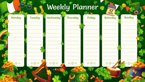 Weekly schedule with St Patrick's characters 스톡 일러스트