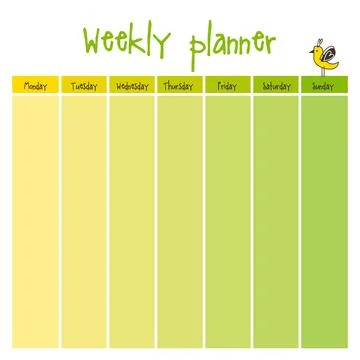 Weekly school Planner. Note paper, Notes, to do list. Organiser planner tem.. Stock Illustration