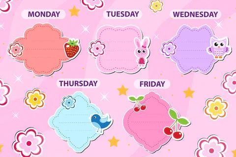 Weekly school timetable template with cute design elements. Weekday planner for イラスト素材