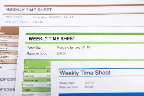 Weekly time sheet forms for payroll Stock Photos