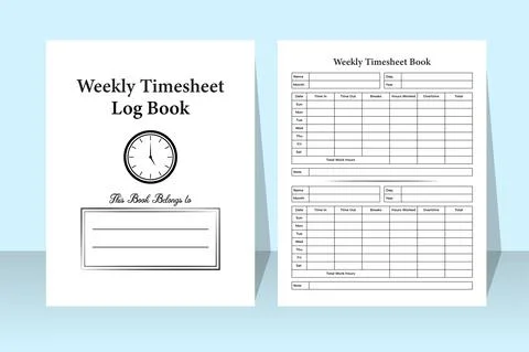 Weekly timesheet log book KDP interior. Time management and employee work tim Stock Illustration