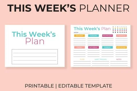 This Week's Planner Printable and Editable Template Stock Illustration