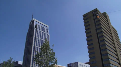 Weena in central district  + tilt up / down The Manhattan Hotel Rotterdam Stock Footage 26261328