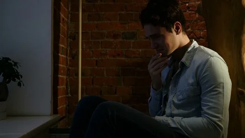 Weeping, Crying Man Feeling Upset at Night, Tears in Eyes Stock-Footage 83803591