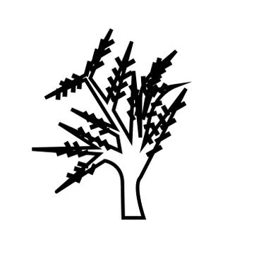 Weeping willow silhouette outline on white background Stock Illustration