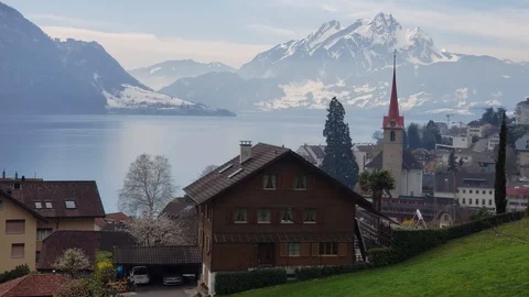 Weggis Lake Lucerne Stock Footage 122244803
