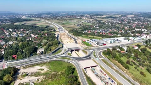 Węgrzce Highway interchange under construction in Krakow, Poland Stock Footage 286715054