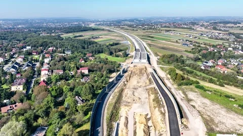 Węgrzce Highway junction under construction in Krakow, Poland Stock Footage 286714985