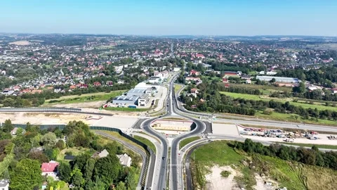 Węgrzce Highway junction under construction in Krakow, Poland Stock Footage 286715101