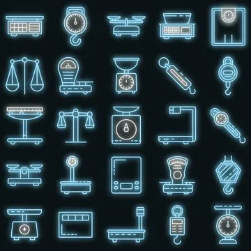 Weigh scales icons set vector neon Illustrazione stock