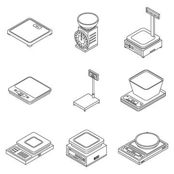 Weigh scales icons set vector outine Illustrazione stock