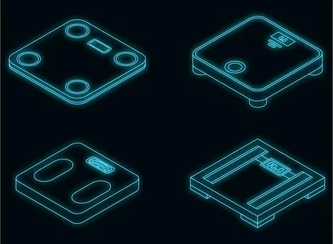 Weigh scales icons set vector neon Stock Illustration