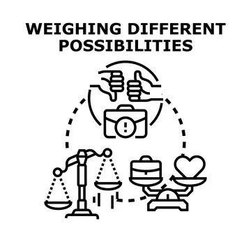 Weighing different possibilities and decision making process Stock Illustration
