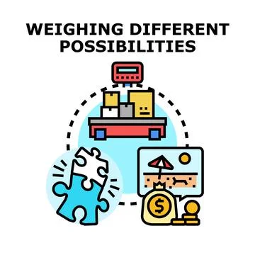 Weighing different possibilities and opportunities for decision making Stock Illustration