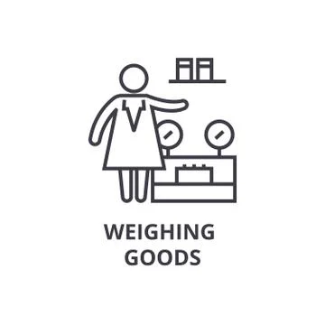 Weighing goods thin line icon, sign, symbol, illustation, linear concept, vector Stock Illustration