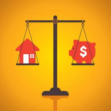Weighing or compare or exchange home to money concept vector Stock Illustration