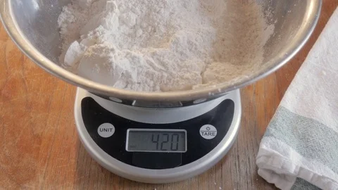 Weighing Pastry Ingredients on a Digital Scale - 4K Stock Footage 76596312