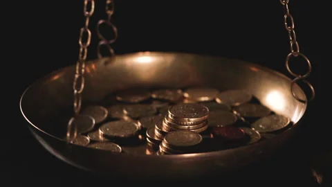 Weighing plate with coins Stock Footage
