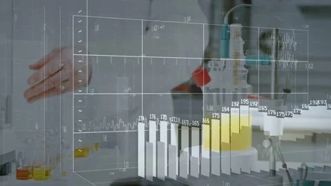 Weighing scientist in lab coat handling sample on lab bench with analytical Stock Footage 333903061