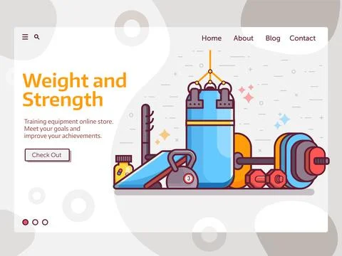 Weight and Strength Training Web Banner in Line Stock Illustration