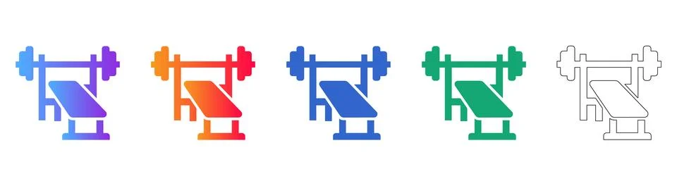 Weight Bench Press Workout Icon Set Stock Illustration