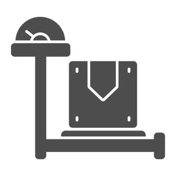Weight of cargo solid icon. Box on scales vector illustration isolated on white Illustrazione stock