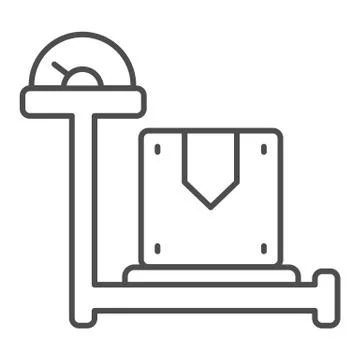 Weight of cargo thin line icon. Box on scales vector illustration isolated on イラスト素材