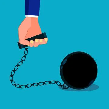 Weight chains. concept of lack of freedom and liberty. debt concept vector Stock Illustration