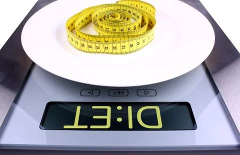 Weight concept. digital scale with diet ad. Stock Photos