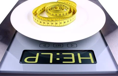 Weight concept. digital scale with help ad. Stock Photos