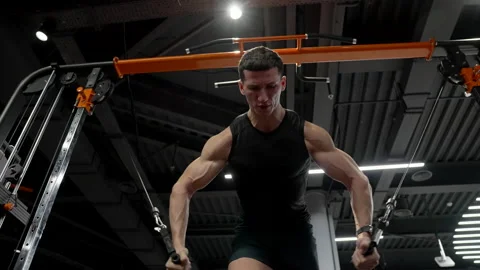 Weight lifting. athletic athlete training sport in gym with weight lifting Stock Footage 220162848