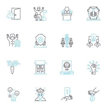 Weight lifting linear icons set. Strength, Power, Muscle, Fitness, Repetitions Stock Illustration