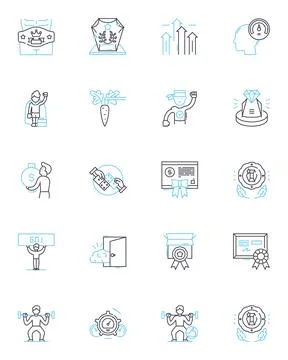 Weight lifting linear icons set. Strength, Power, Muscle, Fitness, Repetitions Ilustração Stock