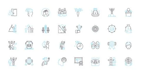 Weight lifting linear icons set. Strength, Power, Muscle, Fitness, Repetitions Stock Illustration