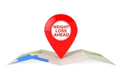 Weight Loss Ahead Red Map Pointer Pin over City Map. 3d Rendering Illustrazione stock