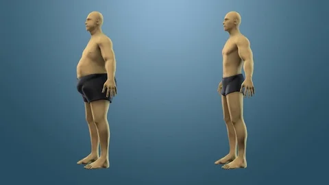 Weight loss Comparison Before After Body Transformation 01 Light Blue Stock Footage 75762605