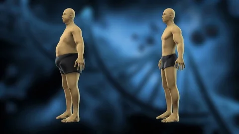 Weight loss Comparison Before After Body Transformation 01 DNA Background Stock Footage 75763052