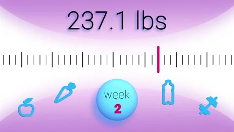 Weight loss concept 2D animation. Pound countdown on the scale Stock Footage 142062547