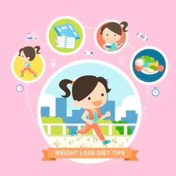 Weight loss diet tips in flat design Ilustración de archivo