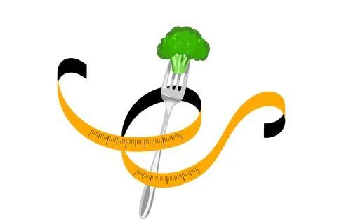 Weight loss, eat diet vector illustration. Fork with fresh broccoli and yel.. Stock Illustration