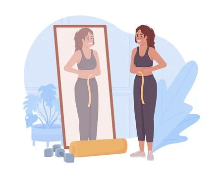Weight loss with exercising 2D vector isolated illustration 스톡 일러스트